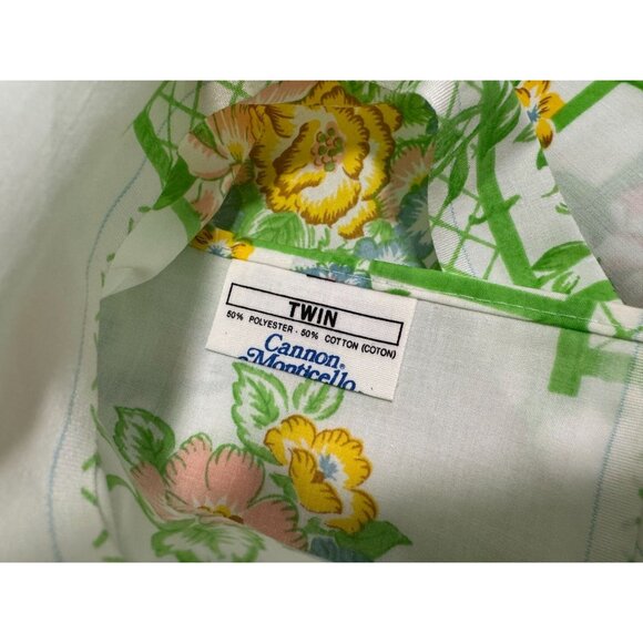 Vtg Cannon Monticello Floral Trellis Green Twin Flat Sheet ONLY USA Set of 2 - Picture 4 of 5